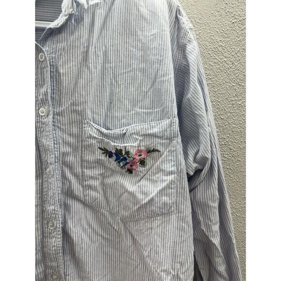 New York Aspects Womens Shirt Size Medium Blue Striped Button Up Long Sleeve VTG - Picture 2 of 13